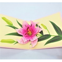 handmade 3D pop up card pink lily flower happy birthday,wedding anniversary,Valentine's day,thank you,mother's day,housewarming,blank card